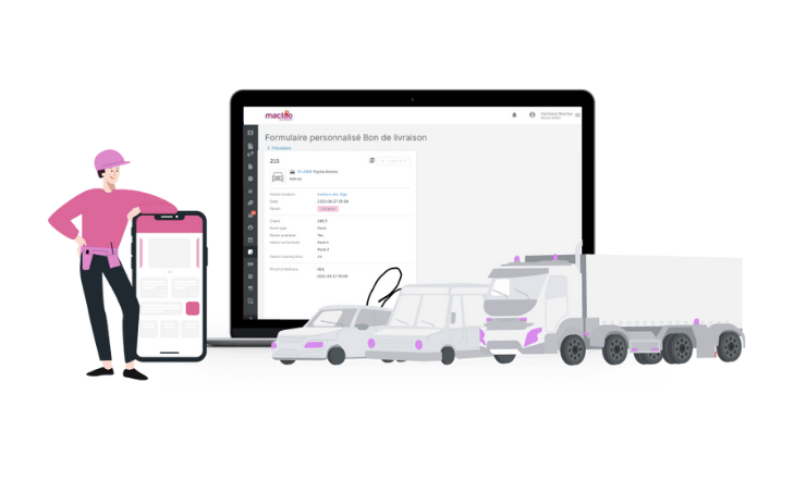 Tableau de bord de gestion des formulaires numériques pour parc automobile sur plateforme Mactoo.